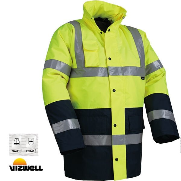 Vizwell™ 300 D Oxford  Reflektörlü Sarı Lacivert Parka (VWJK05)