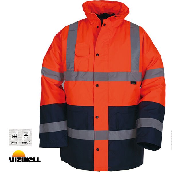 Vizwell™ 300 D Oxford  Reflektörlü Turuncu Lacivert Parka (VWJK05)