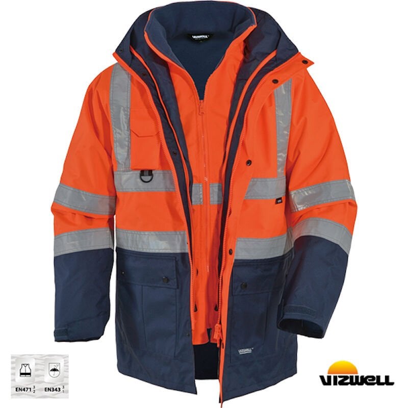 Vizwell™ 300 D Oxford Reflektörlü  Turuncu Lacivert 5+1  Parka 5 Farklı Kullanım Modeli (VWJK44)