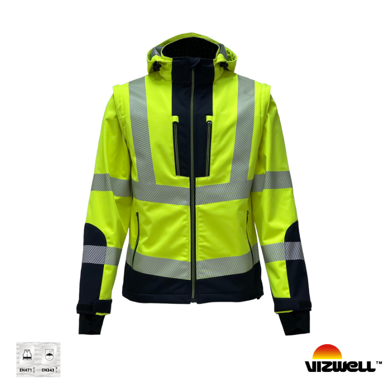 Vizwell™ VWJK521 Reflektörlü Ripstop Softshell Kollar Çıkmalı Teknik Sarı Mont
