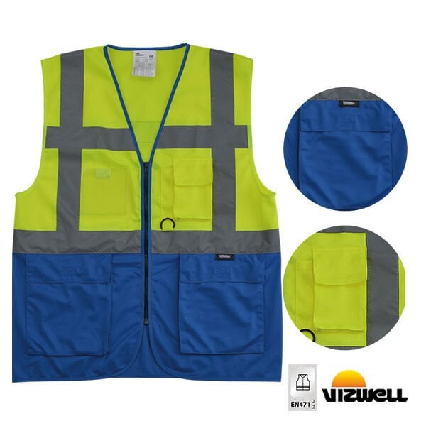 Vizwell™ VWRW01 Çok Cepli Sarı Lacivert Mühendis Yeleği