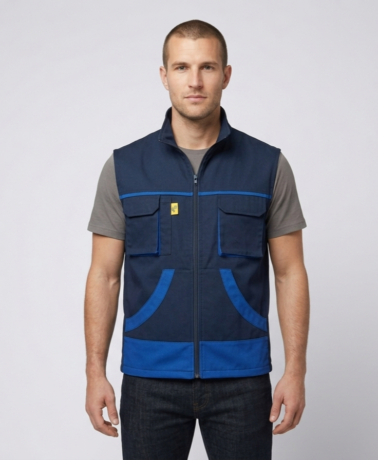 Gülep Profesyonel İş Yeleği %100 Pamuk Likralı Telsiz ve Tabanca Cepli