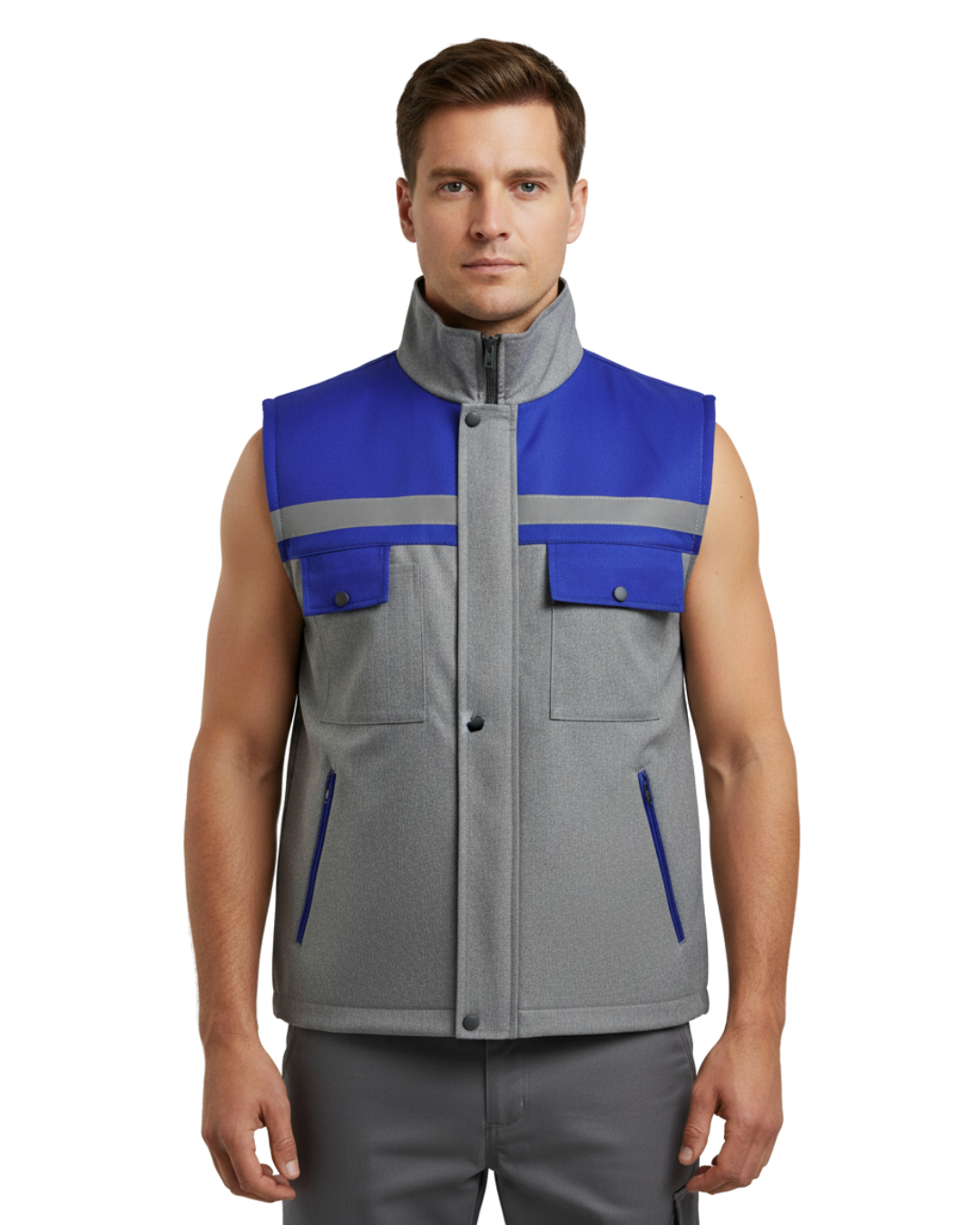 7x7 Kapitone Yelek Gri- Mavi