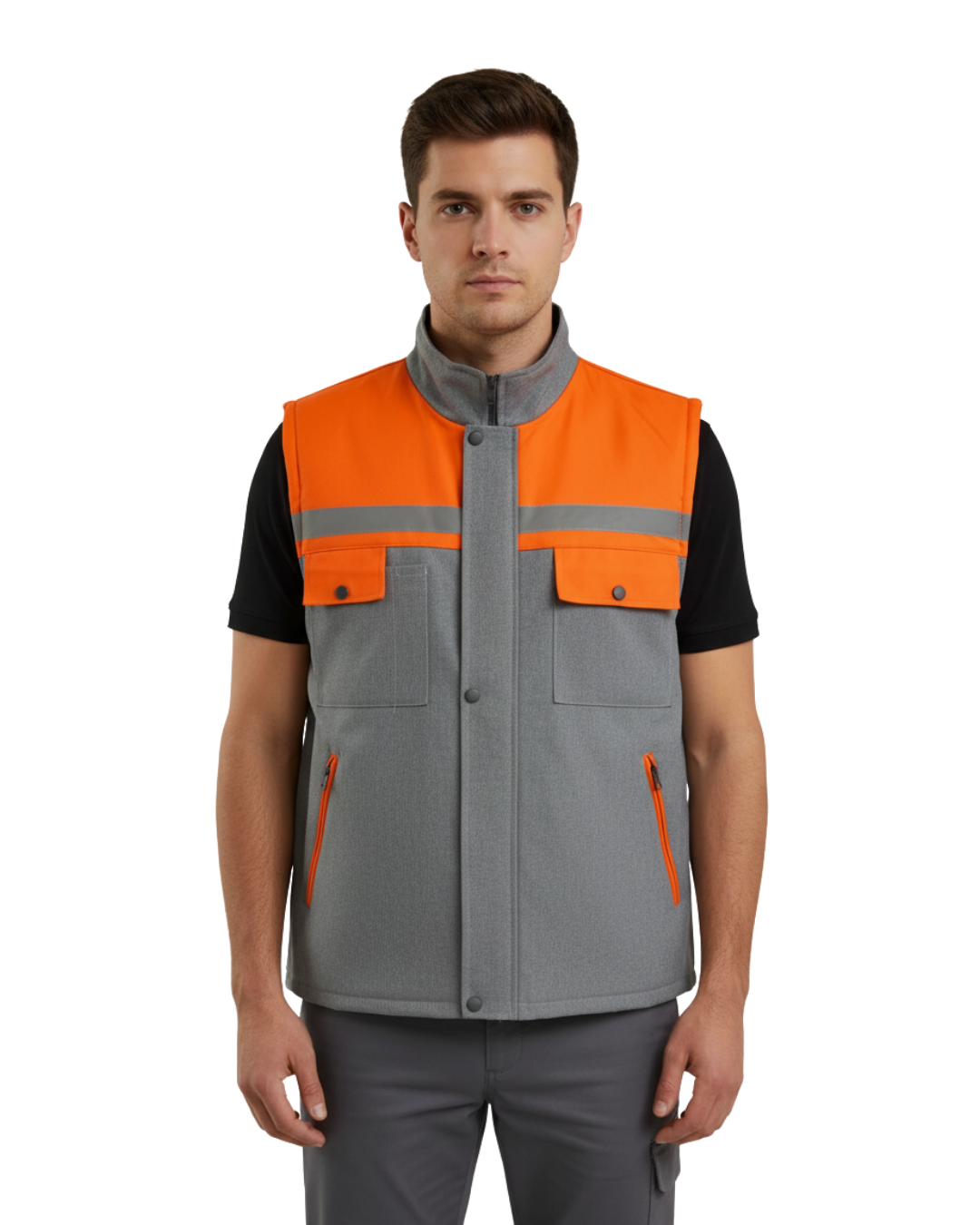 7x7 Kapitone Yelek Gri- Turuncu