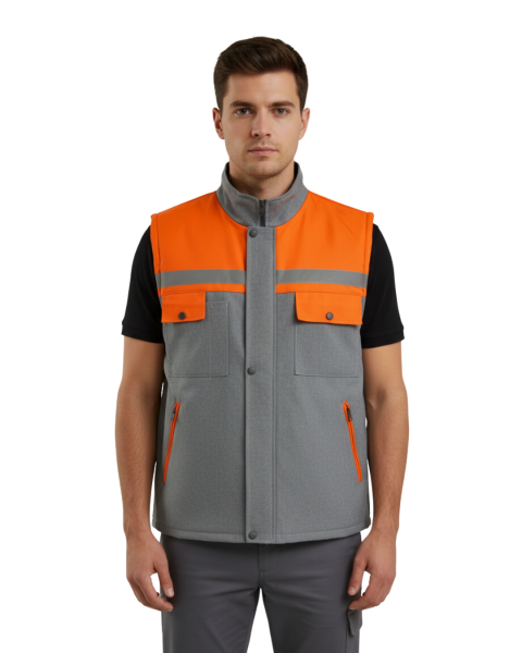 7x7 Kapitone Yelek Gri- Turuncu