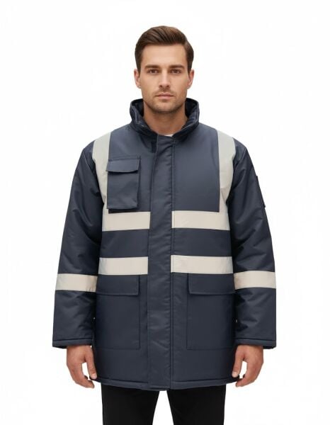 Reflektörlü Oxford Parka Lacivert İş Montu