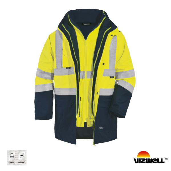Vizwell™ 300 D Oxford Reflektörlü  Sarı Lacivert 5+1  Parka 5 Farklı Kullanım Modeli (VWJK44)