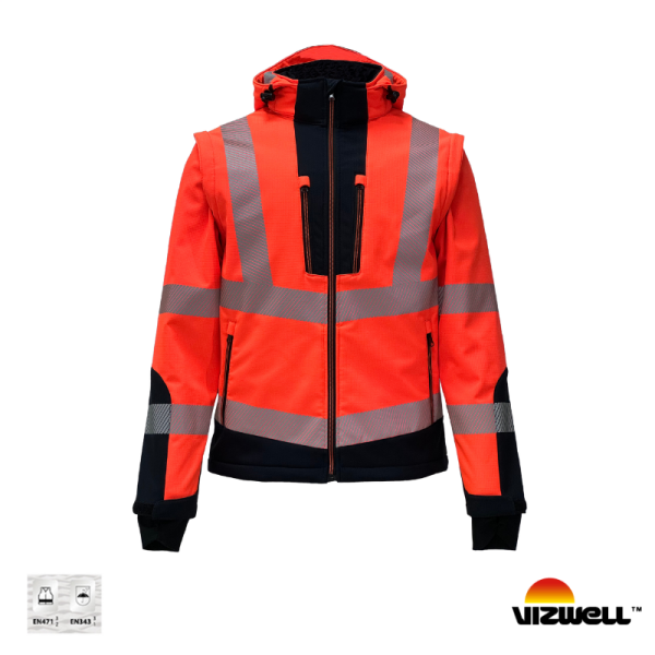 Vizwell™ VWJK521 Reflektörlü Ripstop Softshell Kollar Çıkmalı Teknik Turuncu Mont