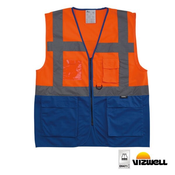 Vizwell™ VWRW01 Çok Cepli Turuncu Lacivert Mühendis Yeleği