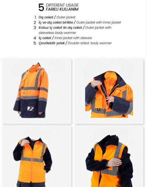 5+1 ŞANTİYE KABANI - İÇİ ÇIKMALI KABAN TURUNCU-LACİVERT PARKA